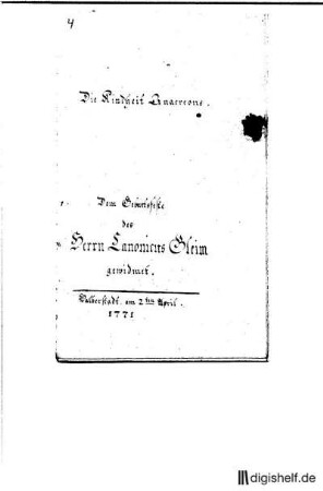 4: Brief von Unbekannt an Johann Wilhelm Ludwig Gleim