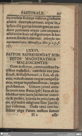 LXXVI. Pastor Reprehendat Subditos Magistratibus Maledicentes