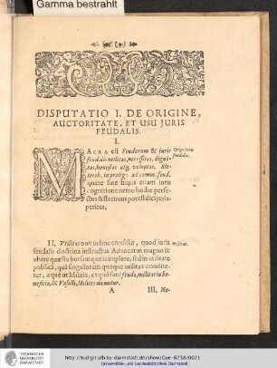 Disputatio I. De Origine Auctoritate, Et Usu Juris Feudalis. I