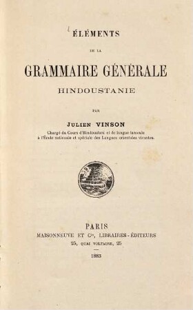 Éléments de la grammaire générale hindoustanie par Julien Vinson