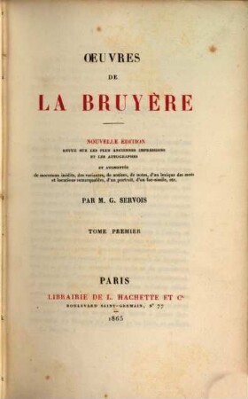 Oeuvres de La Bruyère. 1