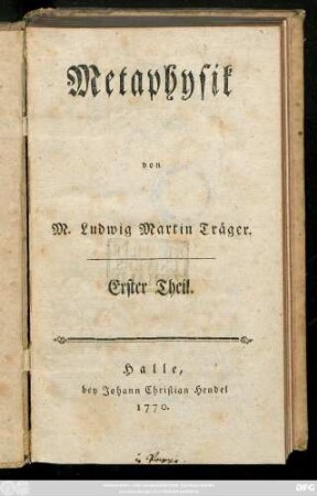 Theil 1: Metaphysik