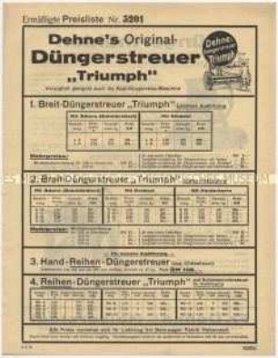 Ermäßigte Preisliste Nr. 3201 über Düngerstreuer "Triumph"