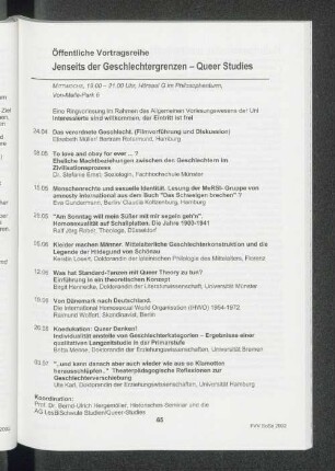 [Ringvorlesung:] Jenseits der Geschlechtergrenzen - Queer Studies