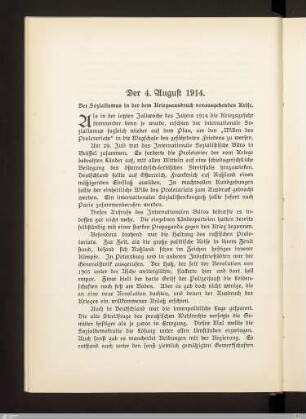 Der Sozialismus in der, dem Kriegsausbruch vorausgehenden, Krise