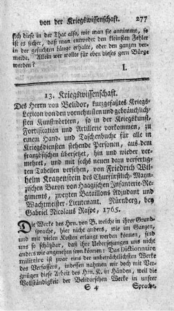 13. Kriegswissenschaft.