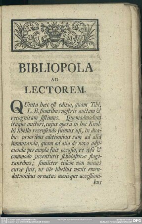 Bibliopola Ad Lectorem