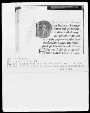 Laacher Sakramentar — Initiale D (eus qui hodierna), Folio 18 verso