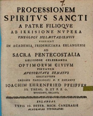 Processionem Spiritvs Sancti a Patre Filioqve ab irrisione nvpera theologi Helmstadiensis