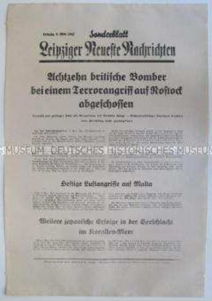 Sonderblatt der "Leipziger Neuesten Nachrichten" u.a. mit einem Bericht über einen britischen Luftangriff auf Rostock
