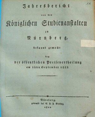Jahresbericht der Königlichen Studienanstalt zu Nürnberg. 1821/22