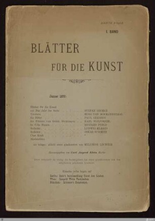 3.F. 1.1896: [Blätter für die Kunst] Band 3.F. 1.1896