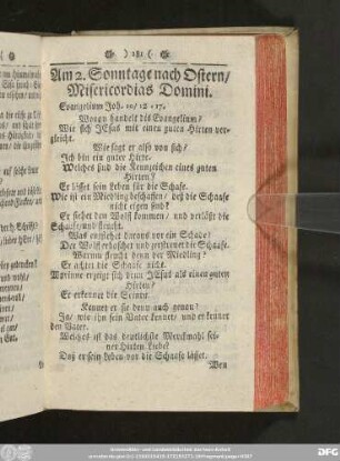 Am 2. Sonntage nach Ostern / Misericordias Domini.