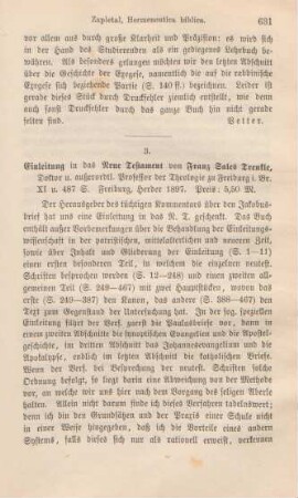 631-634 [Rezension] Trenkle, Franz Sales, Einleitung in das Neue Testament