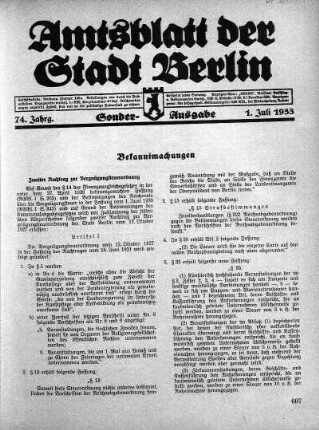 Sonder-Ausgabe, 1. Juli 1933