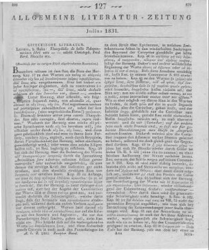 Thucydides: Thucydidis de bello Peloponnesiaco libri octo. Bearb. v. C. F. F. Haacke. Leipzig: Hahn 1831 (Beschluss der im vorigen Stück abgebrochenen Rezension)