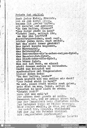 Friede ist möglich