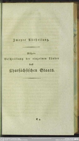 Zweyte Abtheilung. Nähere Beschreibung der einzelnen Ländes des Chursächsischen Staats