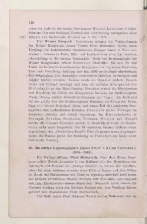 20. Die letzten Regierungsjahre Kaiser Franz' I. Kaiser Ferdinand I. (1835-1848)