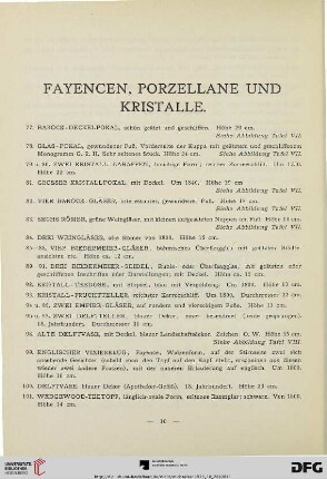 Fayencen, Porzellane und Kristalle (Nr. 77-146)