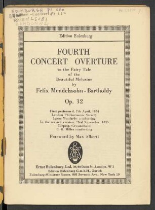 Fourth concert overture to the fairy tale of the beautiful Melusine : op. 32