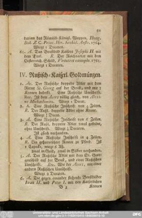 IV. Rußisch-Kaiserl. Goldmünzen.