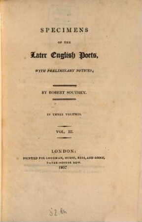 Specimens of the later English poets : with preliminary notices, Vol. III