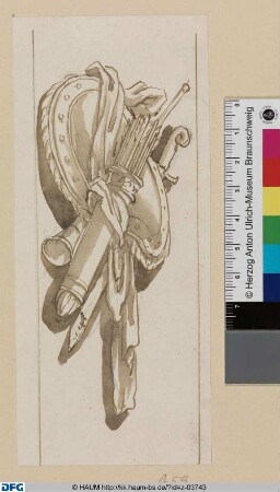 Entwurf für eine Trophäe: Waffen, Schild, Köcher und Schwert