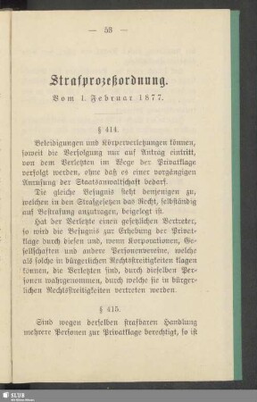 Strafprozeßordnung. Vom 1. Februar 1877