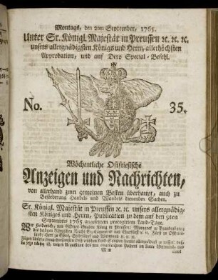No. 35. Montags, den 2ten September, 1765.