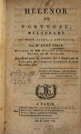 Hélénor de Portugal : mélodrame en 3 actes, à spectacle