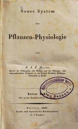 Neues System der Pflanzen-Physiologie, 1 : Mit sechs Kupfertafeln in Quart