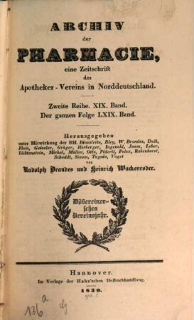 Archiv der Pharmazie : chemistry in life sciences. 19. 1839