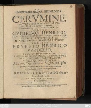 Dissertatio Medica Physiologica De Cervmine