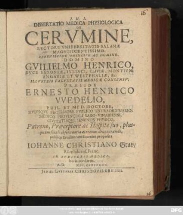 Dissertatio Medica Physiologica De Cervmine