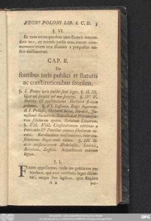 Cap. II. De fontibus iuris publici et statutis ac constitutionibus seorsum.