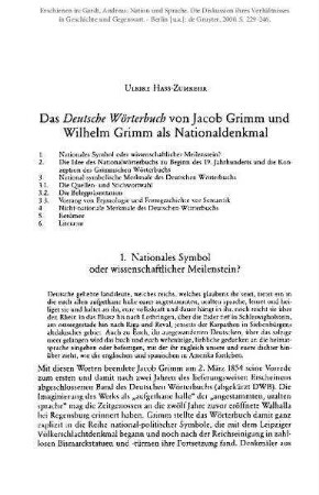 Das Deutsche Wörterbuch von Jacob Grimm und Wilhelm Grimm als Nationaldenkmal