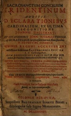 Sacrosanctum Concilium Tridentinum : Additis Declarationibvs Cardinalium