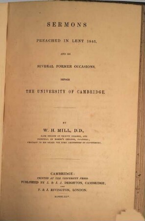 Sermons preached in Lent 1845 and on several former occasions before the University of Cambridge