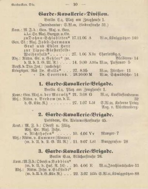 Garde-Kavallerie-Division ; 1. Garde-Kavallerie-Brigade ; 2. Garde-Kavallerie-Brigade ; 3. Garde-Kavallerie-Brigade