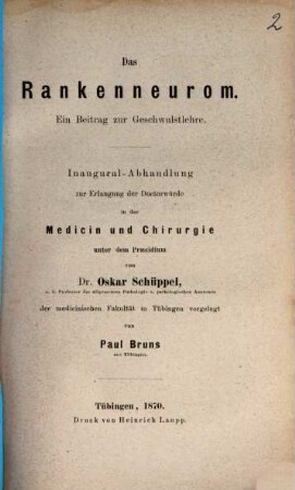 Das Rankenneurom : Ein Beitrag zur Geschwulstlehre. Inaug. Diss.