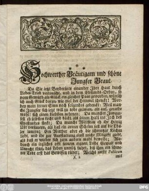 Hochwerther Bräutigam und schöne Jungfer Braut,