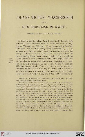 2.Ser. 16.1893: Johann Michael Moscherosch und die Burg Geroldseck im Wasgau