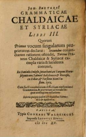 Joh. Buxtorfi Epitome grammaticae Hebraeae