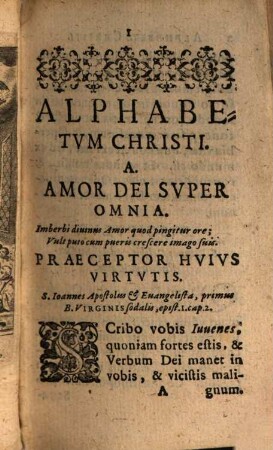 Alphabetum Christi seu Virtutes praecipuæ quæ Adolescentes ornant