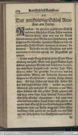 XII. Das merckwürdige Schloß Reinstein am Hartze