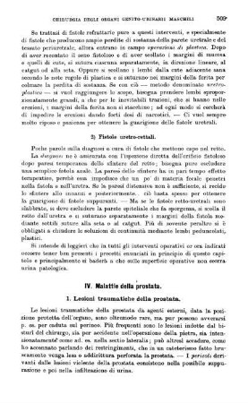 IV. Malattie della prostata. - VI. Malattie del testicolo e dei suoi involucri.