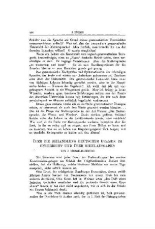 Über die Behandlung deutscher Dramen im Unterricht und über Schulausgaben