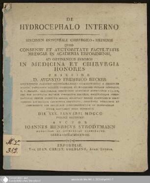 De Hydrocephalo Interno : Specimen Inavgvrale Chirvrgico-Medicvm