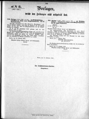Anlage: ad No.45 (942-943), Vorlagen, welche den Zeitungen nicht mitgeteilt sind